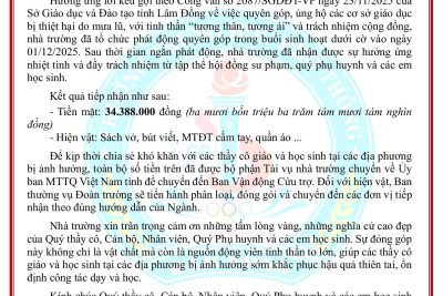Thư cảm ơn của Hiệu trưởng về việc quyên góp ủng hộ các Cơ sở giáo dục bị thiệt hại do bão lũ
