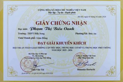Học sinh THPT Đắk Song đạt giải Khuyến khích tại Hội thi An toàn giao thông cấp quốc gia