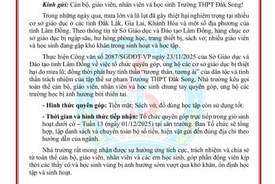 THƯ KÊU GỌI QUYÊN GÓP, ỦNG HỘ CÁC CƠ SỞ GIÁO DỤC BỊ THIỆT HẠI DO MƯA LŨ
